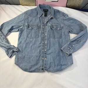Ralph Lauren Western Women Denim Shirt S M Processing Vintage Limited Edition542